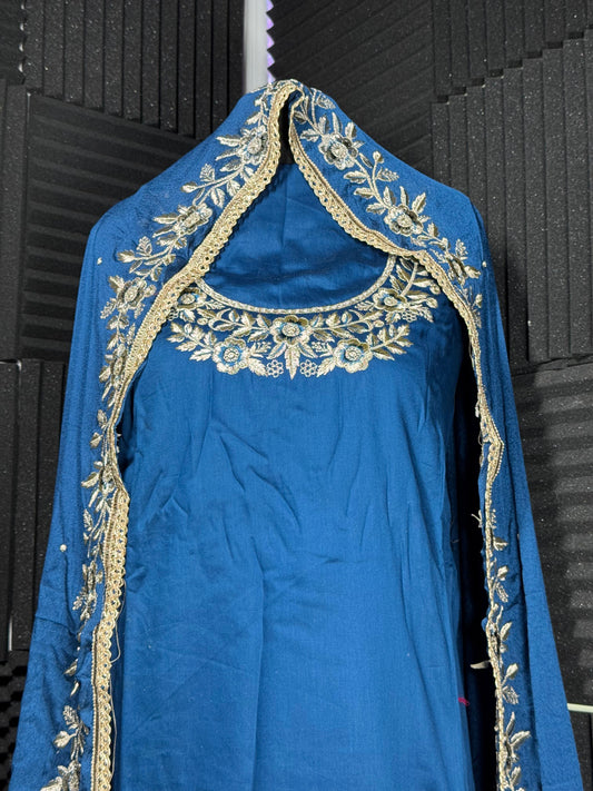Sahiba β Royal Blue Suit with Champagne Gold Embroidery