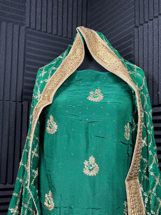 Zaria β Emerald Green Silk Suit with Heavy Zari Dupatta