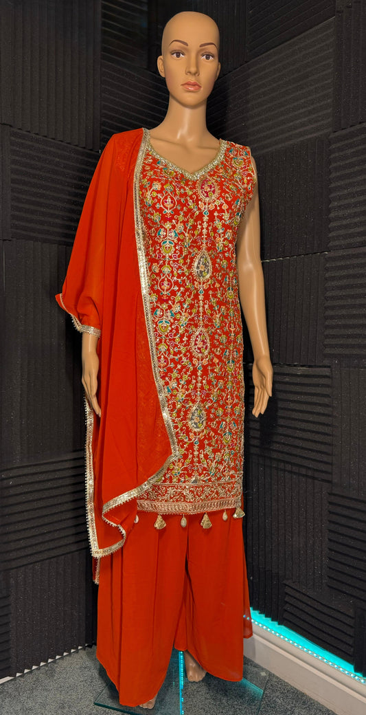 Chamak - Orange Palazzo Suit with Intricate Embroidery