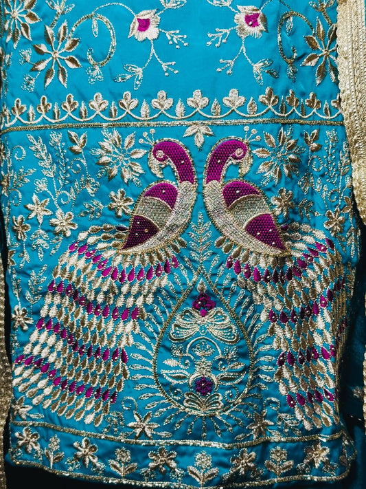 Morni – Peacock Blue Embroidered Suit with Zari & Mirror Detailing